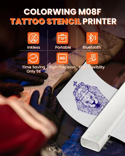 Miniatura 3 de COLORWING M08F - Impresora inalámbrica portátil de plantillas de tatuajes, máquina térmica sin tinta Bluetooth para plantillas de tatuajes con 10
