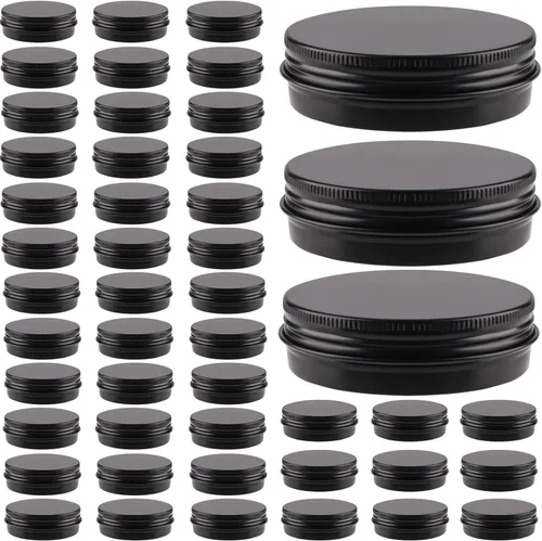 OBKJJ 48 latas redondas de aluminio con tapa, latas de metal de 2 onzas, recipientes para velas de alimentos con tapas de rosca para manualidades,
