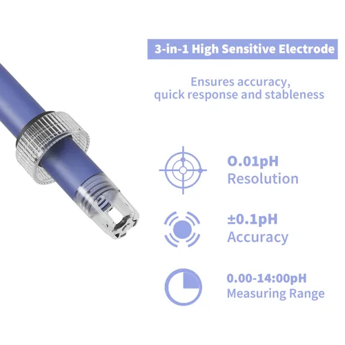 Miniatura 3 de ONiLAB Medidor de pH de laboratorio de sobremesa, precisión de pH 0,01, calibración automática de 1-3 puntos, pH 3 en 1/Electrodo de temperatura