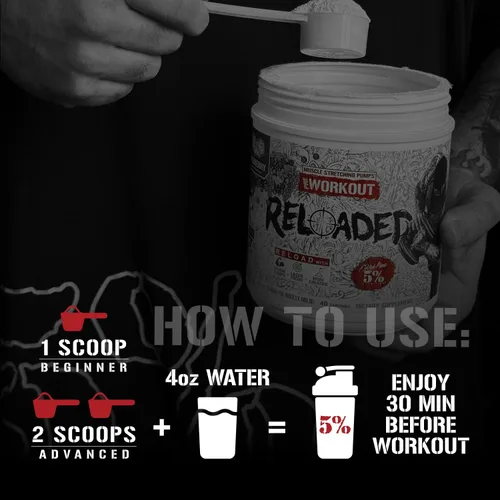Miniatura 5 de 5% Nutrition Rich Piana Reloaded High Stim Pre-Workout Ultra energía, enfoque, bombas, potencia y resistencia Citrulline, GlycerSize
