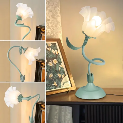 Miniatura 3 de Lámparas de mesita de noche para mujer, para dormitorio, bonita lámpara de escritorio de flores con cuello de cisne flexible ajustable, lámpara