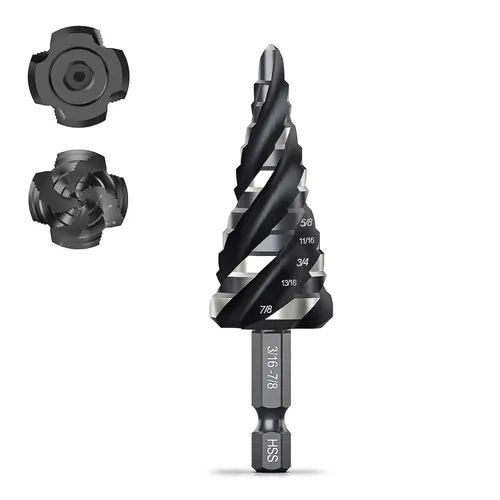 Miniatura 8 de THINKWORK Juego de 9 brocas HSS en espiral de paso en espiral de 1/4"-3/4" para aluminio, metal, plástico, madera