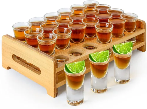 Miniatura 7 de Juego de vasos de chupito y soporte de 0.5 oz-0.66 onzas / 0.5 fl oz - 0.7 fl oz, juego de 12 bandejas transparentes para fiesta, club, bar, hogar