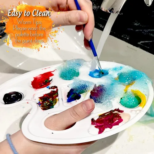 Miniatura 6 de FANDAMEI Bandeja de Pintura Oval, Bandeja de Pintura de Plástico, Paleta de Pintura, Bandejas de Pintura con Orificio para Pulgar para Adultos