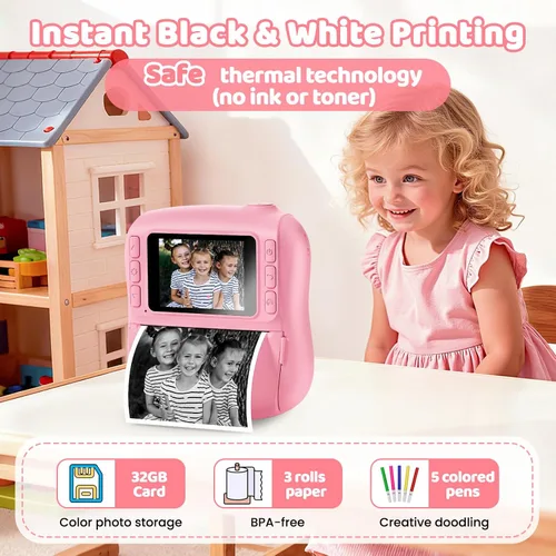 Miniatura 2 de Cámara de impresión instantánea para niños, regalos de Navidad y cumpleaños para niños y niñas de 3, 4, 5, 6, 7, 8, 9, 10, 11, 12 años, videocámara