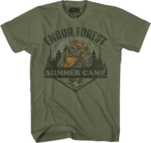 STAR WARS Camiseta divertida para hombres y mujeres con gráficos para adultos, camiseta Endor Forest Summer Camp Ewok, regalo, Verde -Oliva
