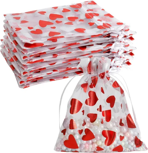 Miniatura 46 de Bolsas de organza, bolsa de organza transparente, 50 unidades, pequeñas bolsas de organza con cordón de 3 x 4 pulgadas, bolsas de regalo de joyería