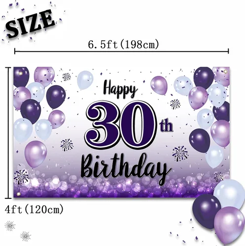Miniatura 2 de Decoraciones de feliz cumpleaños 30, cartel grande de globo morado de 30 cumpleaños, suministros para fiesta de cumpleaños de 30 años. 30 (EE. UU.)