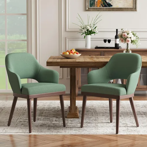 Miniatura 17 de MALOL Juego de 2 sillas de comedor de madera, silla moderna tapizada de tela para comedor, sillas laterales de cocina, silla de cena campestre