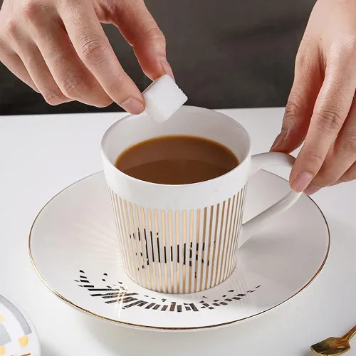 Miniatura 4 de Tazas y platillos de espejo, taza de café con reflejo de espejo, taza de café de cerámica con juego de platillo, tazas de té y platillos