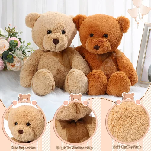Miniatura 3 de Wettarn Paquete de 2 osos de peluche de 18 pulgadas con lazo para cumpleaños de niños y decoración de fiesta (marrón claro, marrón oscuro)