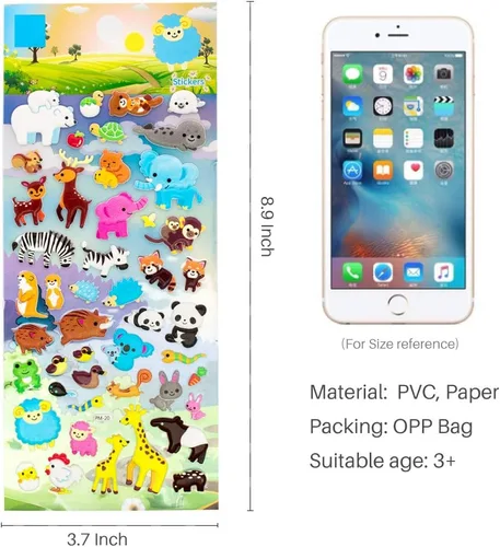 Miniatura 7 de Calcomanías 3D hinchadas para niños, reutilizables para niños pequeños, niños y niñas, 4 hojas – madre hijo, animales, perros, gatos, elefante, Zoo