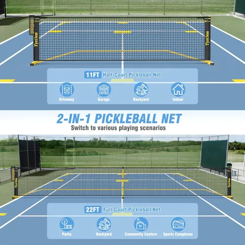 Miniatura 9 de Portable Pickleball Net for Driveway, 22 FT Regulation Size & 11 FT Half Court Size Pickle Ball Net with Ball Collector, 2-in-1 Pickle Ball Net with