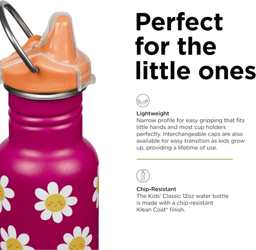 Miniatura 4 de Klean Kanteen Botella Sippy Clásica para Niños de 12 oz - Para Manos Pequeñas - Con Cubierta Antipolvo y Asa Adjuntable - Material de Acero