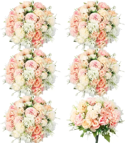 Miniatura 12 de Tigeen Flores artificiales, peonías artificiales, flores de seda, peonía sintética, ramo de hortensias de seda para mesa de boda, centro de mesa