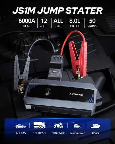 Miniatura 2 de AUTOONE Arrancador de Coche 6000A Refuerzo de Batería, Paquete de Batería Portátil para Todos los Combustibles 10L Diésel, Caja de 12V con Cables