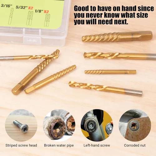 Miniatura 8 de Juego de extractor de tornillos, 14 piezas, juego de brocas de giro izquierdo, juego de extractor de tornillos pelados, kit extractor de pernos
