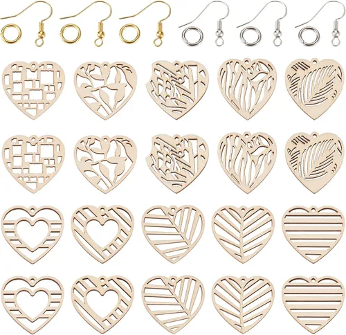 Miniatura 15 de Juego de 20 piezas de aretes de bola deportiva para fútbol, baloncesto, rugby, dijes de madera, 5 estilos, aretes de bola deportiva con ganchos