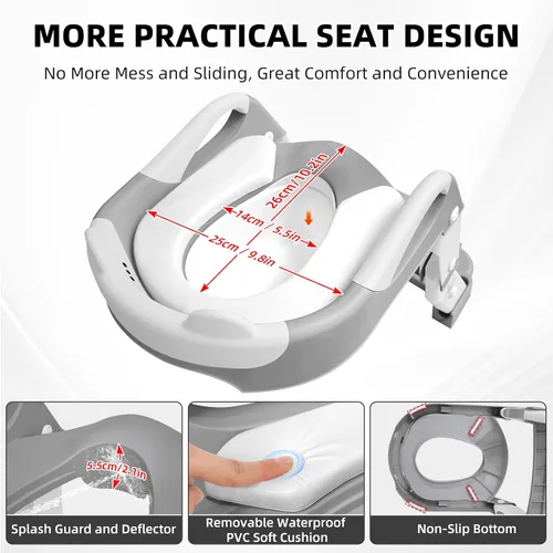 Miniatura 5 de Asiento de entrenamiento para ir al baño, asiento de inodoro mejorado para niños y niñas, inodoro de entrenamiento 3 en 1 con taburete escalonado