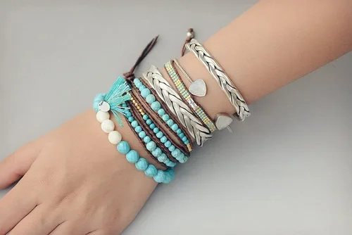 Miniatura 3 de KELITCH Skull 3 Wrap Leather Bracelet Punk Beaded Bracelets Stackable Gothic Bangle Bracelets