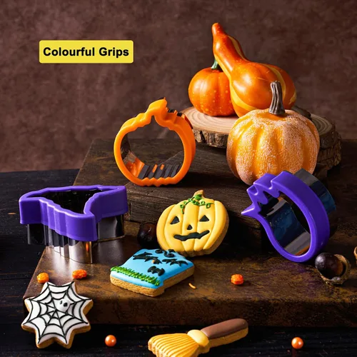Miniatura 6 de ETERSION Cortadores de galletas de Halloween 9 piezas de 2 a 3 pulgadas Halloween Cookie Cutters 9 Different Shapes 2-3 Inches