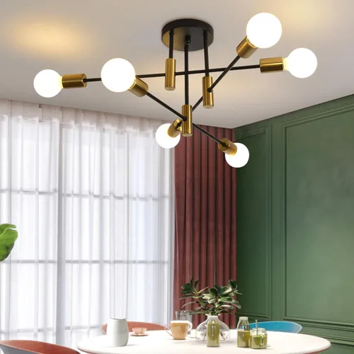 Miniatura 19 de Garwarm Paquete de 2 lámparas de techo Sputnik de montaje industrial semiempotrado de 4 luces, lámpara Sputnik moderna negra y dorada para porche