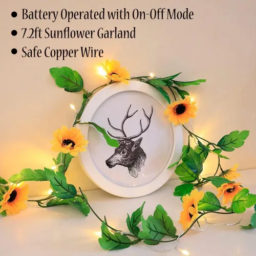 Miniatura 5 de Fielegen Guirnalda de 20 luces LED artificiales de girasol, guirnalda de girasol de 7.2 pies con luces, funciona con pilas, guirnalda de luces