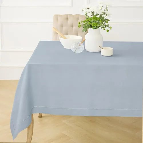 Solino Home Mantel de lino azul polvoriento, 60 x 120 pulgadas, mantel de lino 100% puro con vainica para mesas rectangulares, dobladillo clásico,