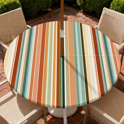 Miniatura 14 de Mantel para exteriores con agujero para sombrilla y cremallera, impermeable, redondo, ajustable con borde elástico, mantel lavable para mesa al aire