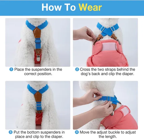 Miniatura 6 de Pet Soft Tirantes para Perros 2 Piezas Tirantes para Pañales de Perras Sujetador de Pañales Tirante para Falda de Perrito, Vestido, Pañales