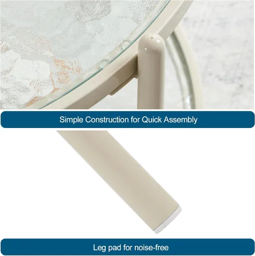 Miniatura 6 de VINGLI Mesa de Centro Redonda Pequeña de 25.6" Blanco Crema con Vidrio de Onda de Agua Círculo Transparente Mesa de Centro, Mesa Central con Diseño