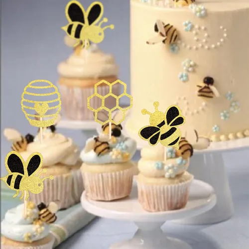 Miniatura 6 de 36 piezas de adornos para cupcakes de abejorros con purpurina de abeja, revelación de género, panal, cupcakes, baby shower, fiesta de cumpleaños