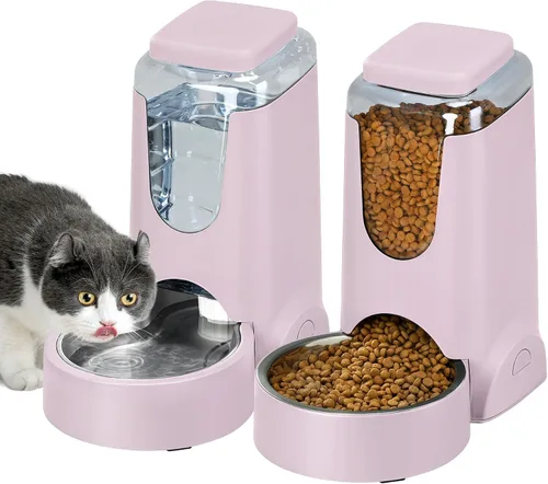 Miniatura 10 de Paquete de 2 alimentadores automáticos para gatos y dispensador de agua de acero inoxidable, juego de bebedero para perros por gravedad, juego