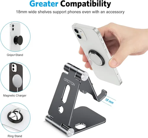Miniatura 7 de OMOTON Soporte plegable para teléfono celular, soporte de aluminio portátil C4, soporte ajustable para teléfono compatible con iPhone 13/12/11 Pro