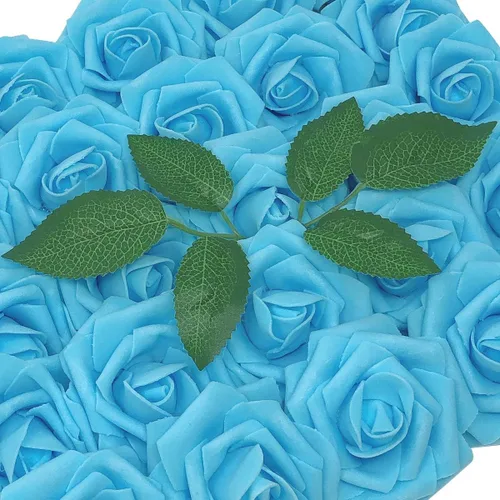 Miniatura 16 de Wrapables® Flor de rosa artificial, flores de tacto real para ramos de boda y centros de mesa, aguamarina