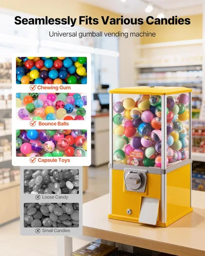Miniatura 2 de VEVOR Máquina de chicle, dispensador de máquina expendedora de dulces de 21 pulgadas, máquinas expendedoras de 25 centavos para centros comerciales