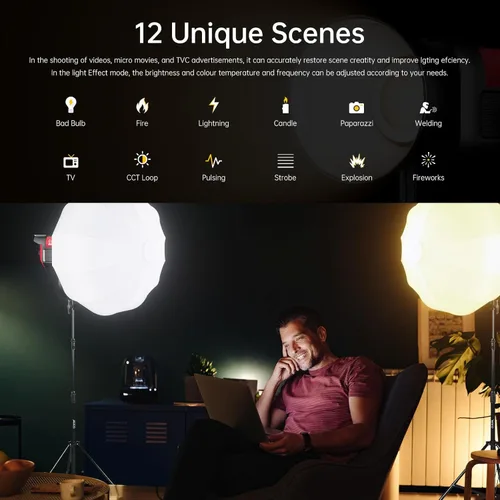 Miniatura 5 de GVM 300W Iluminación de fotografía Luz de video bicolor con soporte de linterna softbox de montaje Bowens y soporte CRI 97+ CCT 2700K~6800K 12