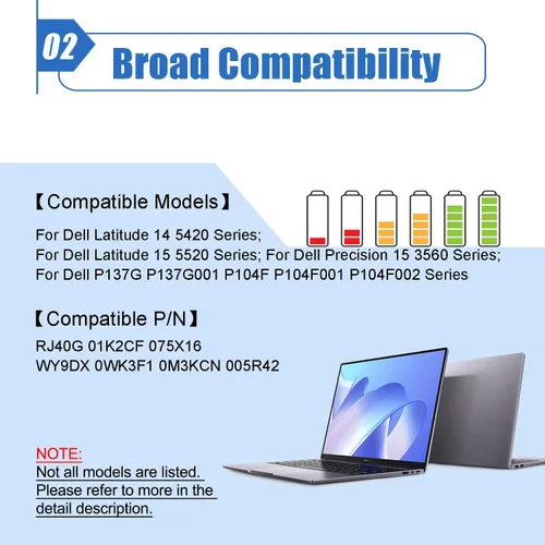 Miniatura 3 de 63Wh RJ40G - Batería para portátil de 4 celdas compatible con Dell Latitude 14 5420 Latitude 15 5520 Precision 15 3560 Series Notebook P137G
