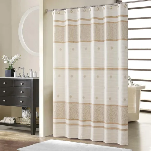 Miniatura 24 de Cortina de ducha de tela, estampado beige y tostado, cortinas de ducha con patrón de damasco bohemio de cachemira para baño, cortinas de baño Hudson