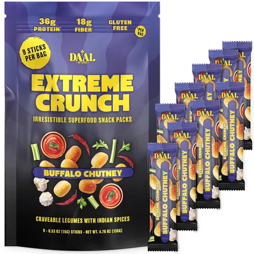 Daal By Keen Aperitivos crujientes de frijol mungo – Chutney de búfalo – Proteína vegetal, alta en fibra, sin gluten, sin nueces – Mezclar en