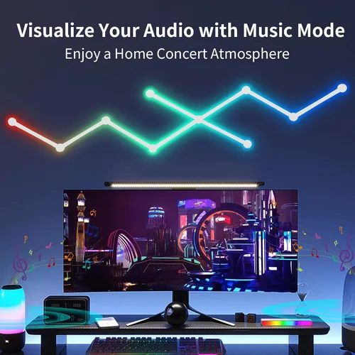 Miniatura 6 de Líneas de luz de pared inteligentes, barras de luz LED WiFi RGB, 16 M+ sincronización de música regulable de color, barras de luz para decoración