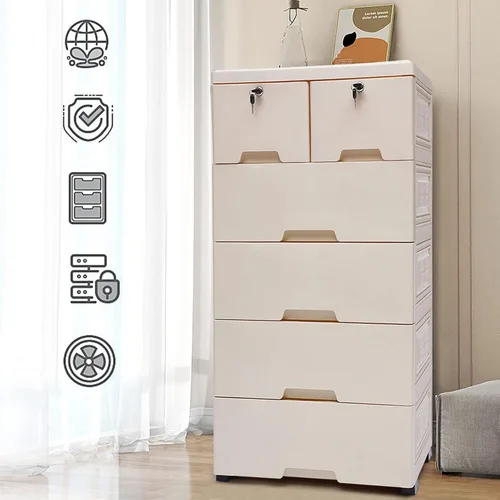 Cajones de plástico, armario de almacenamiento con 6 cajones, organizador alto para ropa, sala de juegos, muebles de dormitorio, 20 pulgadas de