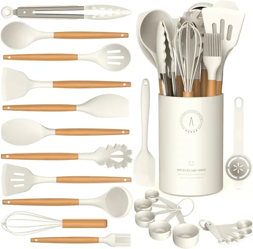 AVGPD Juego de utensilios de cocina de silicona, utensilios de cocina de silicona resistentes al calor de 446°, utensilios de cocina antiadherentes