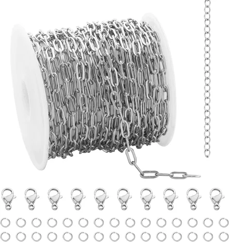 Miniatura 9 de UMAOKANG Cadenas de collar chapadas en oro para hacer joyas, cadena de clip de acero inoxidable 304 a granel con cierres de langosta y anillos Rolo