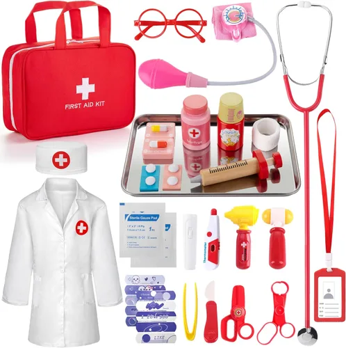 Kit de médico para niños, 36 piezas de juego de doctor para niños pequeños de 3 a 5 años con bolsa médica y estetoscopio real, juego de doctor para