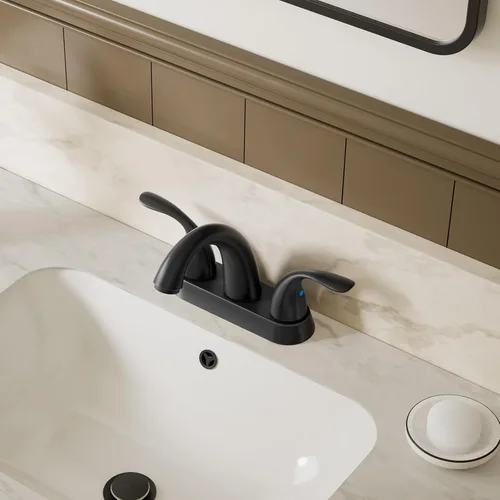 Miniatura 9 de Phiestina Grifo de Lavabo de Baño de 4 Pulgadas, 2 o 3 Agujeros, 2 Asas, Centerset, Negro Mate, Sin Plomo, con Drenaje Emergente de Cobre y Líneas