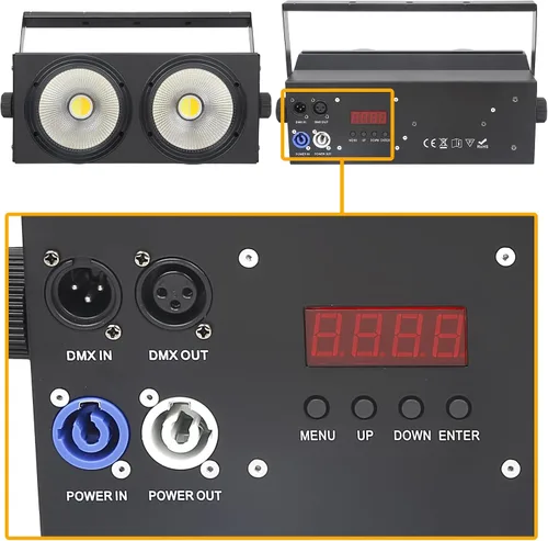 Miniatura 5 de MAD OWL Luces LED de 200 W, 2 ojos fríos y blancos cálidos, control DMX, activación de sonido, estroboscópico COB para teatro, iglesia, eventos