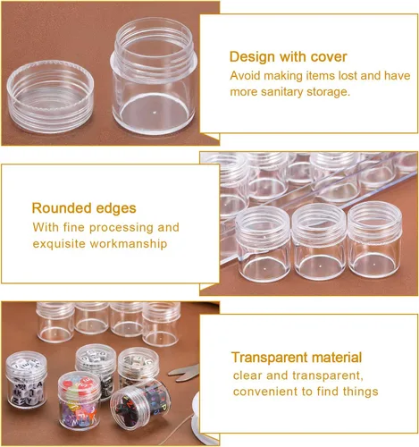 Miniatura 5 de Blulu Organizador de cuentas de 30 rejillas, contenedores de cuentas de arte de diamantes con tapa, plástico transparente, pequeños frascos