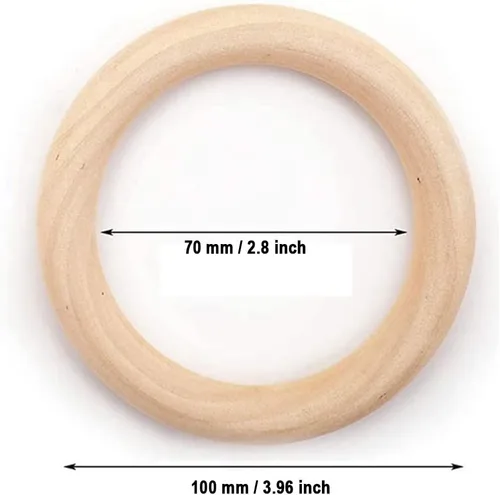 Miniatura 2 de 10 unidades de anillos de madera sin terminar de 100 mm para manualidades, anillos de madera macramé de 4 pulgadas de diámetro, anillos de madera