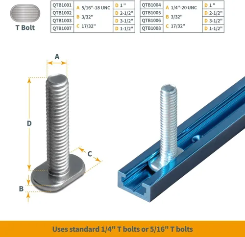 Miniatura 3 de POWERTEC 71169 Pista en T universal de 48 pulgadas con 2 abrazaderas de sujeción, azul anodizado